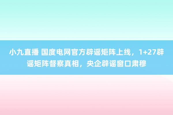 小九直播 国度电网官方辟谣矩阵上线，1+27辟谣矩阵督察真相，央企辟谣窗口肃穆