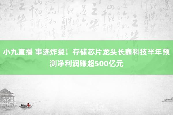 小九直播 事迹炸裂！存储芯片龙头长鑫科技半年预测净利润赚超500亿元