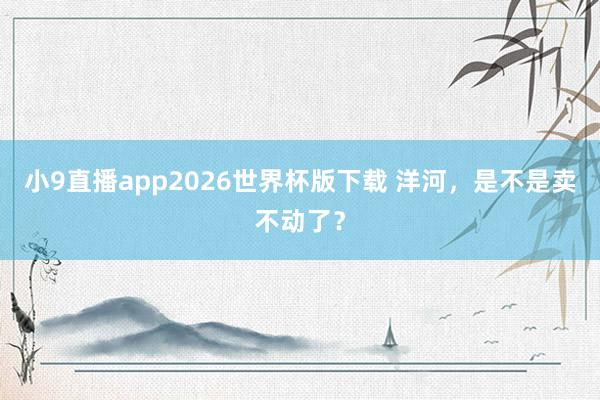 小9直播app2026世界杯版下载 洋河，是不是卖不动了？