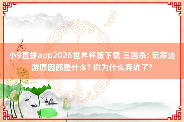 小9直播app2026世界杯版下载 三国杀: 玩家退游原因都是什么? 你为什么弃坑了?