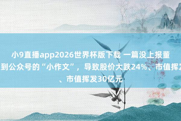 小9直播app2026世界杯版下载 一篇没上报董事长就发到公众号的“小作文”，导致股价大跌24%、市值挥发30亿元