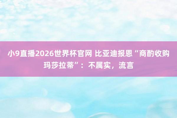 小9直播2026世界杯官网 比亚迪报恩“商酌收购玛莎拉蒂”：不属实，流言