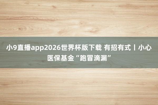 小9直播app2026世界杯版下载 有招有式丨小心医保基金“跑冒滴漏”