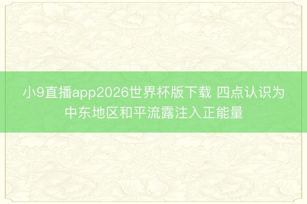 小9直播app2026世界杯版下载 四点认识为中东地区和平流露注入正能量