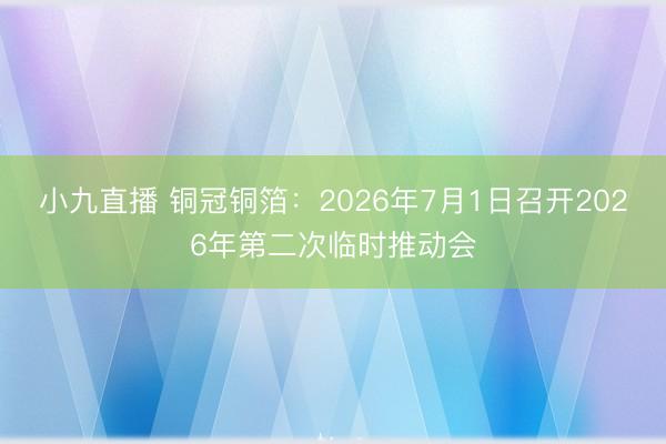 小九直播 铜冠铜箔：2026年7月1日召开2026年第二次临时推动会
